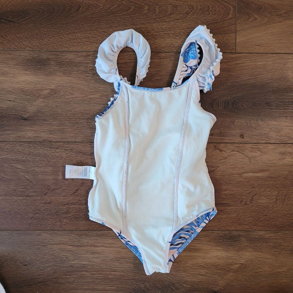 Tommy Bahama Swimsuit One Piece Girls Size 4T Pink Blue Ruffles Bathing Suit - Picture 4 of 16